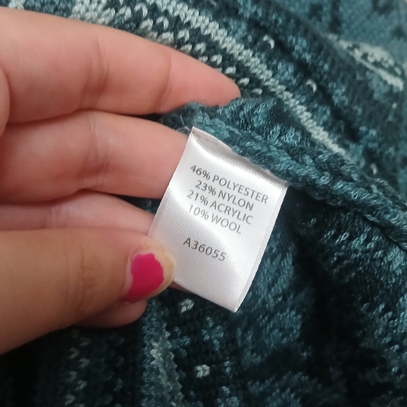 Appleseed's Knit Sweater Fair Isle Full Zip Teal Wool Blend Size Medium P - Picture 4 of 6